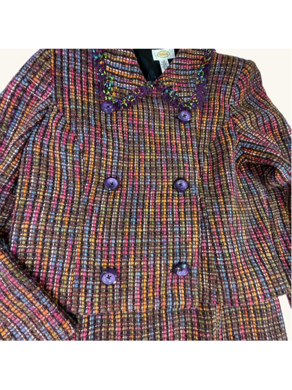 Talbots Women’s Skirt Suit Set Size 12 Multicolor Tweed Beaded Jacket USA Made - Picture 2 of 12